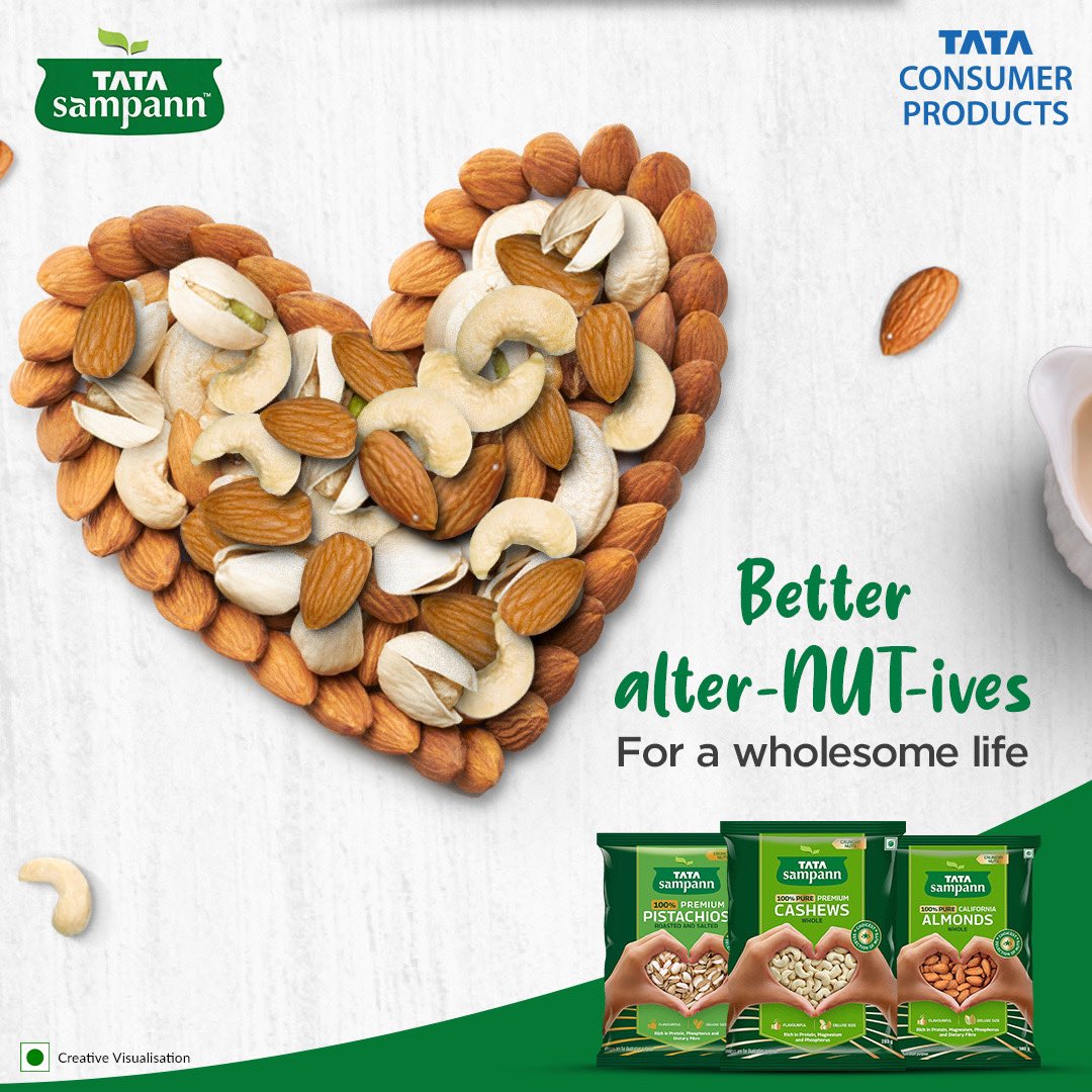 TataConsumer's tweet image. Unlock the potential of a wholesome lifestyle with Tata Consumer Products’ range of nutritious alternatives.

#ForBetter #TataConsumerProducts #TataSampann #Nuts #almonds #cashew #pistachio #wholesome #goodfoods