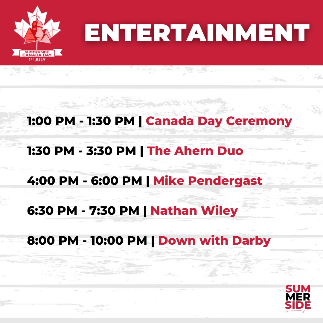 summersidePEI's tweet image. 🇨🇦📣 CANADA DAY AT GREEN’S SHORE 📣🇨🇦 

Today’s the day! Join us at the event grounds beginning at 1:00 PM. Entertainment/Event lineup ⤵️

#Summerside