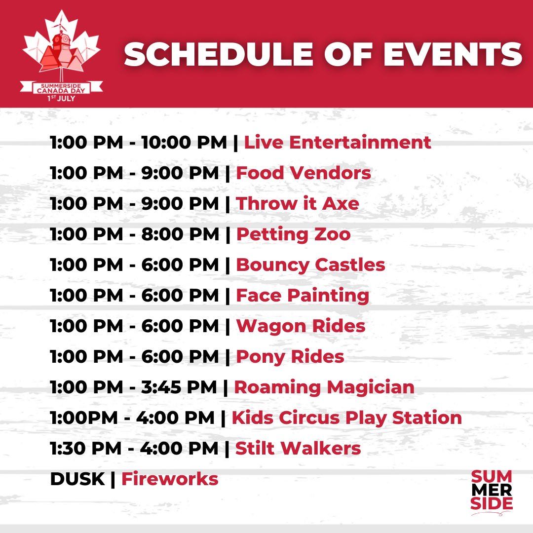 summersidePEI's tweet image. 🇨🇦📣 CANADA DAY AT GREEN’S SHORE 📣🇨🇦 

Today’s the day! Join us at the event grounds beginning at 1:00 PM. Entertainment/Event lineup ⤵️

#Summerside