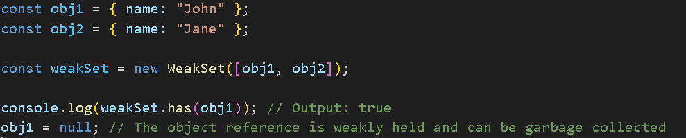 naveen_metta_23's tweet image. JavaScript&apos;s &apos;WeakSet&apos; is a special type of set that allows you to store weakly held object references. It&apos;s useful for managing object lifetimes and avoiding memory leaks. #JavaScript #WeakSet