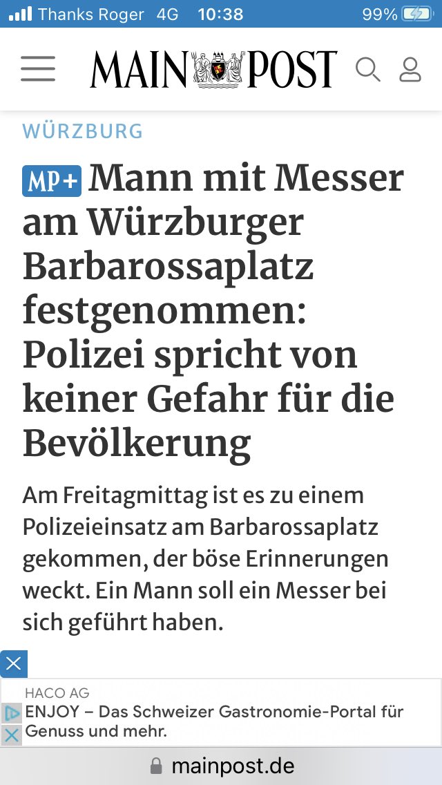 AlexCWHartung's tweet photo. Heute Morgen in Würzburg.
#Mainstream, hier #Mainpost: „ein Mann“ und „keine Gefahr“ …
Gehen Sie weiter, es gibt nichts zu sehen! https://t.co/o55VjFk1RG