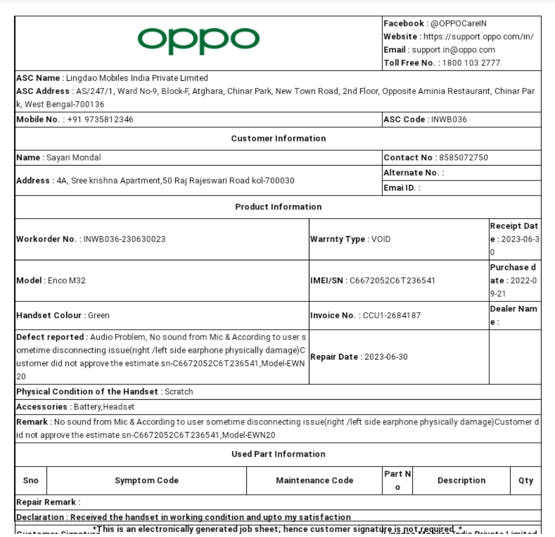 Subhadeep_90's tweet photo. @OPPOCareIN Had a horrible experience in oppo service center, they are fooling customers#shameonoppo https://t.co/prIJBMM9eg
