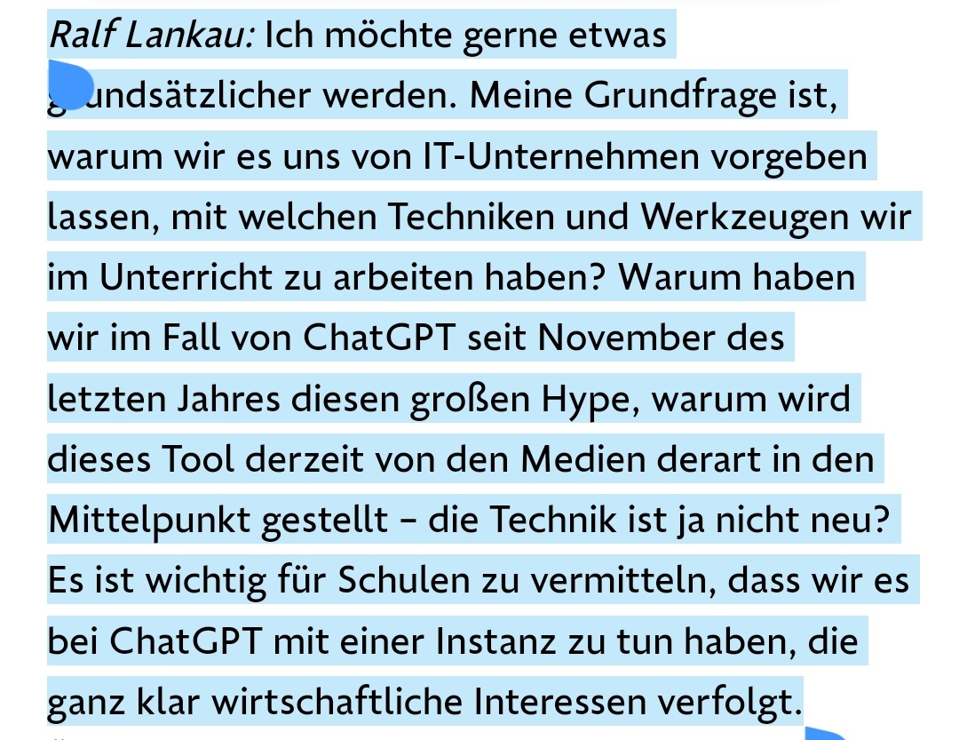 Und jetzt ersetzen wir mal "IT-Unternehmen" durch "Schulbuchverlage" und "ChatGPT" durch "Schulbuch".