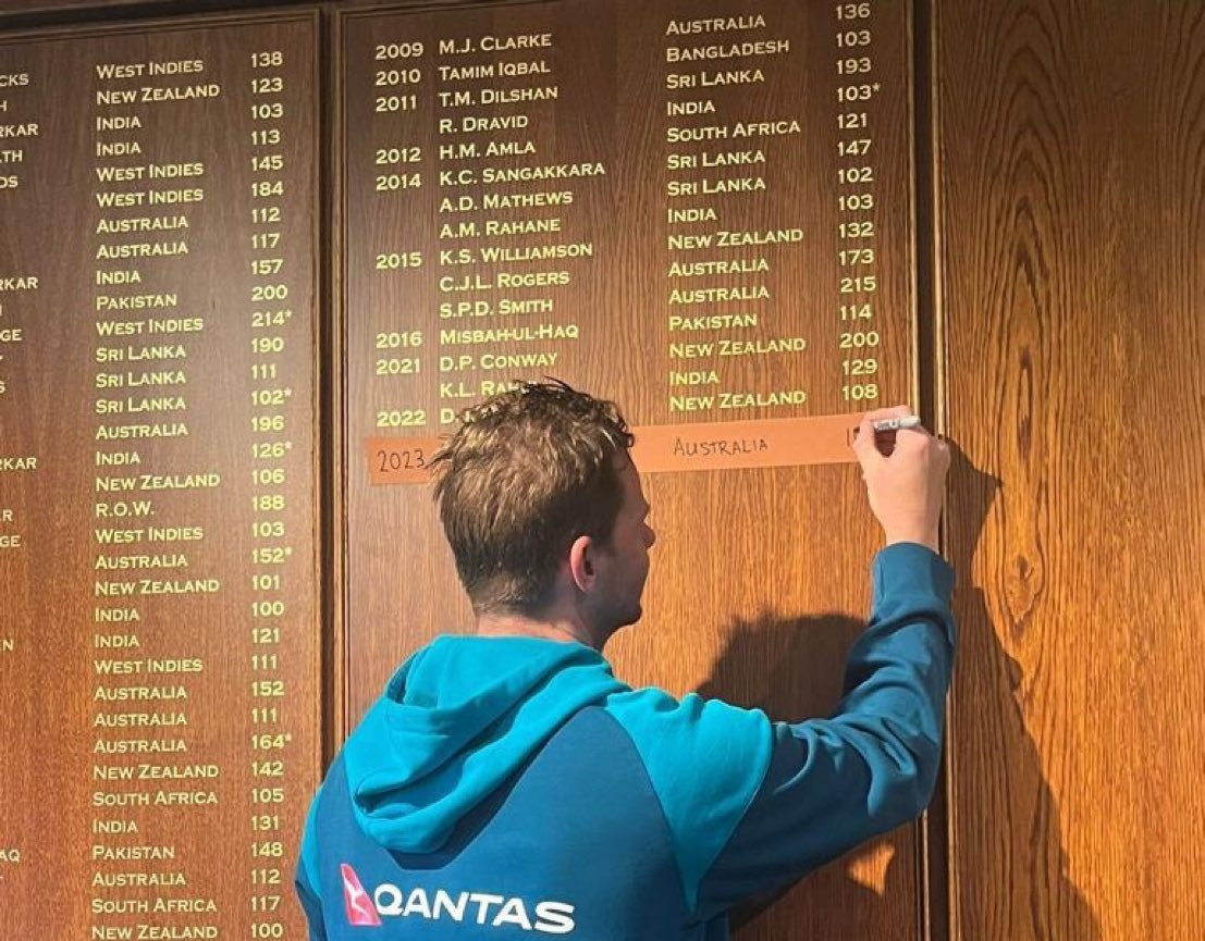 Steven Smith etching his name on the prestigious honours board at Lord's, leaving an indelible mark.

#Ashes2023