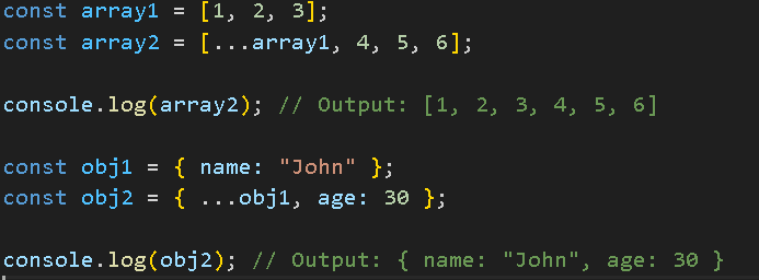 naveen_metta_23's tweet image. The &apos;Spread Syntax&apos; in JavaScript allows you to spread elements of an iterable (e.g., an array) into individual elements. It&apos;s useful for combining arrays, cloning objects, and more. #JavaScript #SpreadSyntax