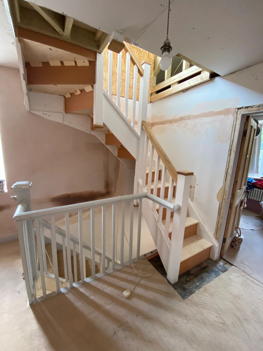 build_transform's tweet image. A double winder staircase supplied and installed in St Albans - primed newel posts, spindles, and strings with oak handrails and newel caps