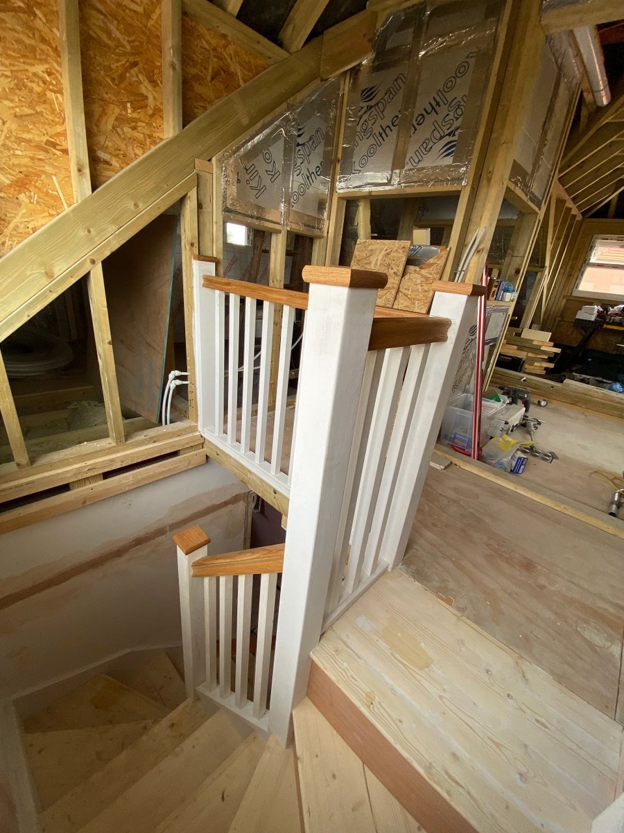 build_transform's tweet image. A double winder staircase supplied and installed in St Albans - primed newel posts, spindles, and strings with oak handrails and newel caps