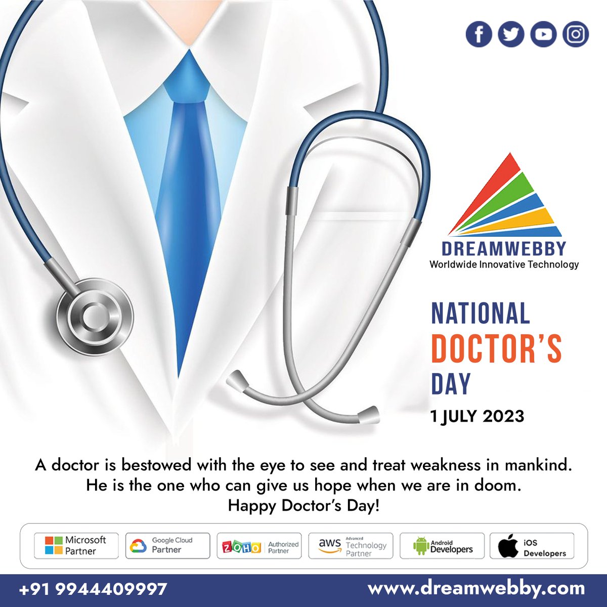 DreamwebbyS's tweet photo. NATIONAL DOCTOR'S DAY 2023
Visit:- https://t.co/xzBuXGEZzQ
.
.
.
.
.
.
.
#doctorsday #nationaldoctorsday2023 #android #ios #development #developmentcompany #AmazonPartner #googlepartner #zohopartner #Microsoft365 #domain #webhosting #businessemail #security #Gmail https://t.co/E53hHNkwJR