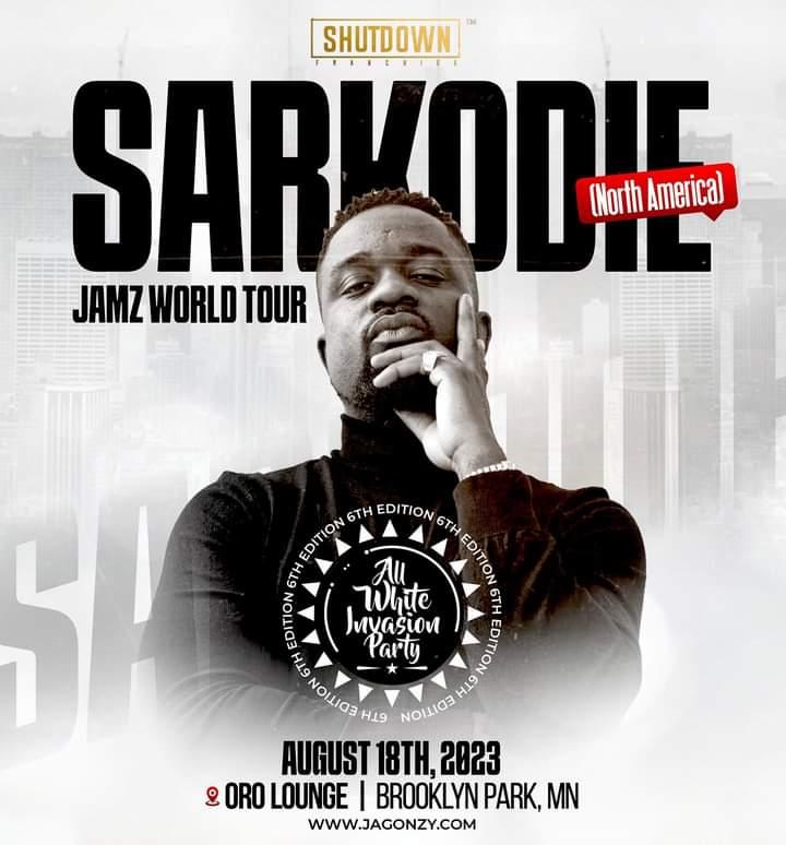KwabsWireduAr's tweet photo. Sarkodie headlines the 6th edition of the Shut Down All White Invasion party in Minnesota on August 18,2023.   
For tickets, visist    https://t.co/4zuwGJd35c      

@JAGONZYTV #JamzUsTour https://t.co/HTQNDNyHrm