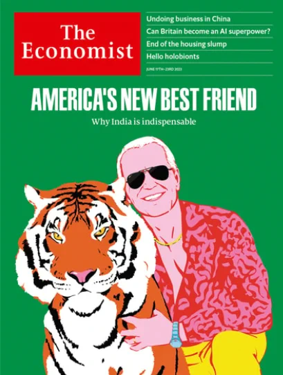 labstamil's tweet photo. Left: The Economist, a British magazine in its cover uses the image of a tiger - an "exotic", "oriental" sterotype to represent India being "petted" by US prez Biden. 

Right: Swarajya, an Indian magazine strikes back in the same vein in its cover- where Modi holds the American bald eagle (US national bird) in his safe palms!

New India!