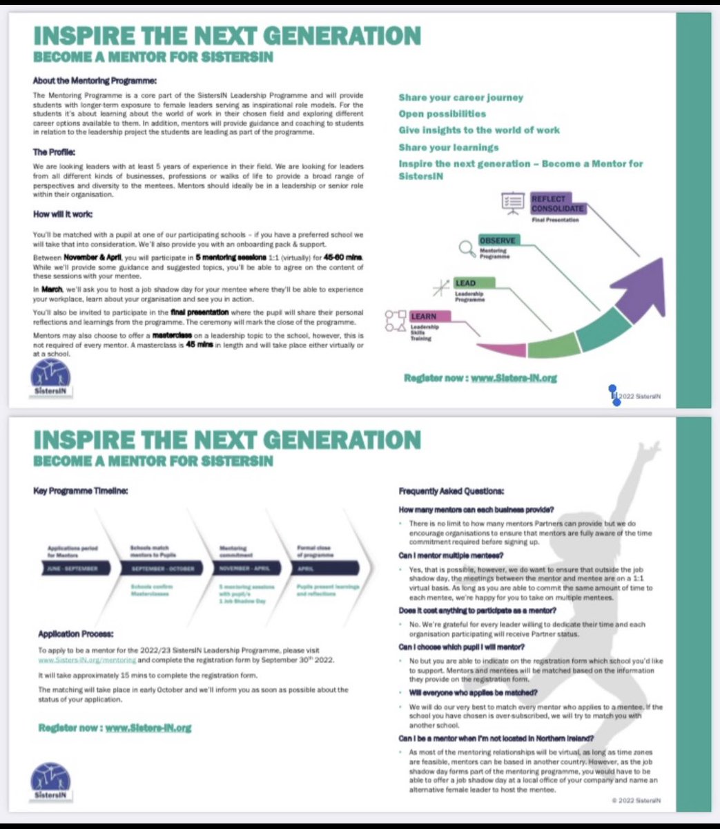 FAO Female Past Pupils/ Female Parents/Carers We are very excited to be part of the SistersIN 2023/24 programme. If you would be interested in becoming a mentor to one of our Year 13 students, please register via link forms.office.com/pages/response…