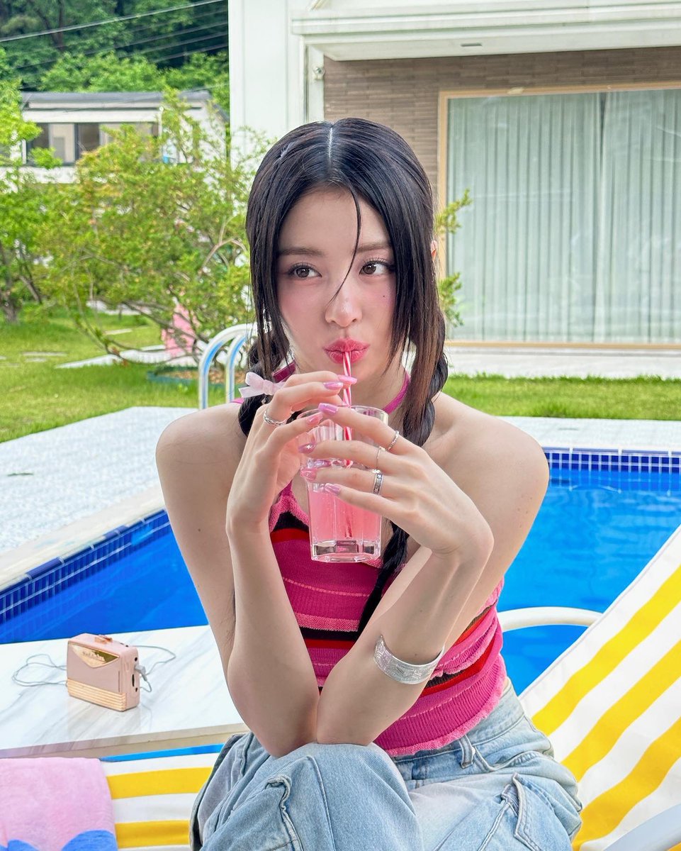 A pool date under the bright sun.