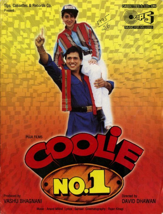 time flies so fast  28 years of #CoolieNo1 simply loved the music clearly remember buying the cassette 
Govinda is truly Hero no 1
#90smusic #90s #Bollywood