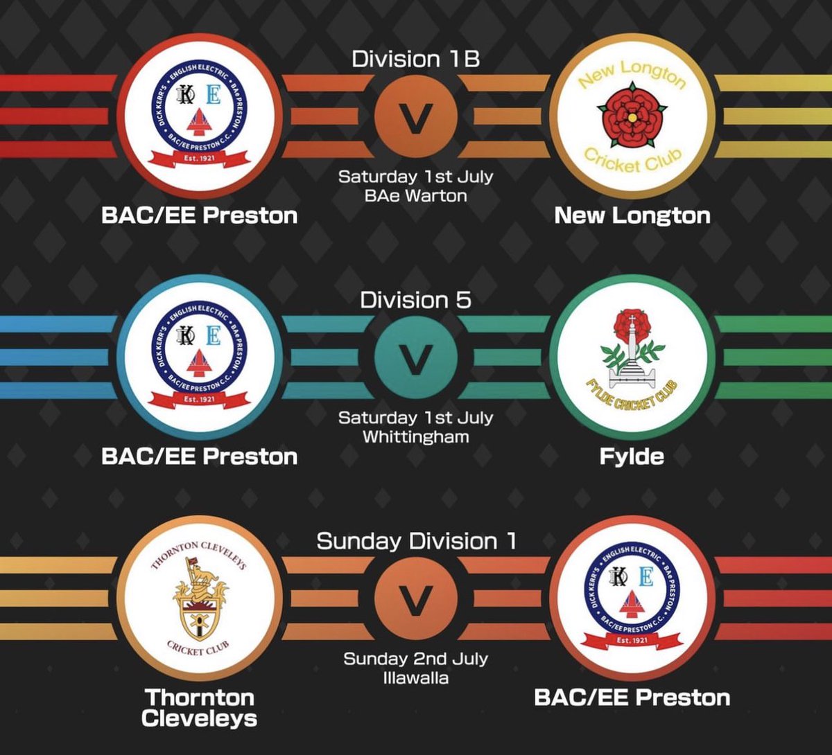 A busy weekend ahead! 🏏 

Today, the 1st XI are in action against New Longton at Warton whilst the 2nd XI take on Fylde at Whittingham! Tomorrow, our Sunday XI travel to Thornton Cleveleys! 

Social event in the club tonight! All welcome with food served at 7.30!🍕#upthemaroons