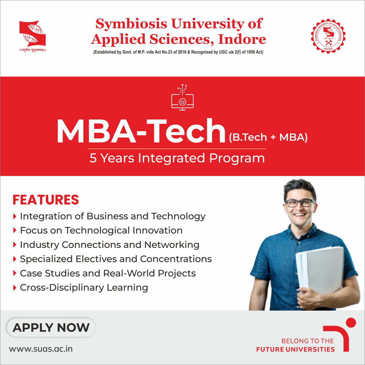 SUAS_Indore's tweet photo. Discover the cutting-edge Integrated MBA Tech (5 years) Program at SUAS Indore, where you can seamlessly merge your business and technology skills while gaining invaluable hands-on experience.
#Business #Technology #MBATech #Engineering #handsonexperience #SUAS #career https://t.co/m90LF2gMd4
