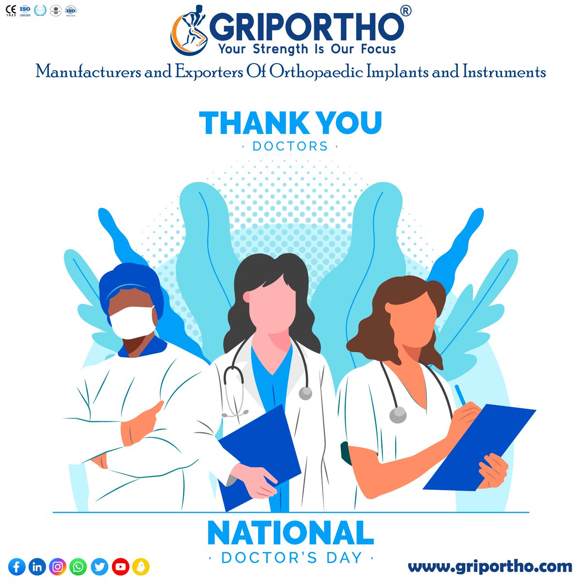 Let's thank all the doctors for their selflessness, dedication, and expertise in saving the lives of their patients. Happy Doctor's Day
#closethecaregap #surgery #orthopedicsurgeon #instrument #injury #orthopedicdoctor #hospital  #Ortopédica #Export #India #FDA #HappyDoctorsDay