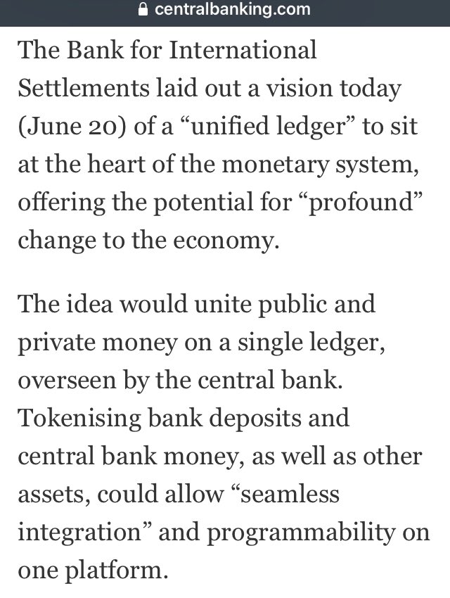 knowthepower1's tweet image. Bank For International Settlements just announced a “unified ledger” to rehaul the monetary system and “profoundly” change the economy. By combining public and private money on a blockchain, it opens the door to total control of government fiscal policy. #TokenizedDeposits #CBDC