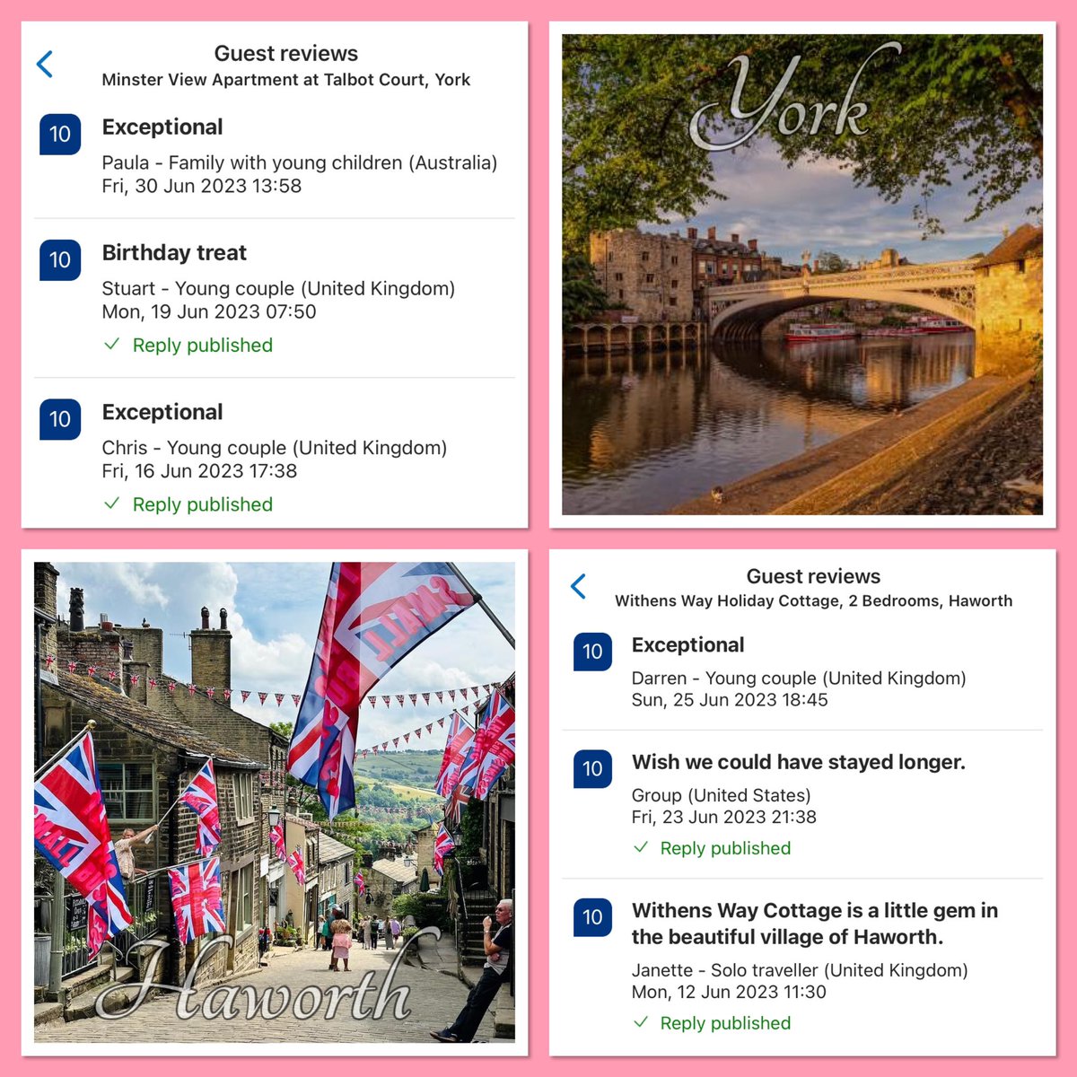 SHE’S A PERFECT 🔟
• our last 3 reviews at each of our Holiday properties scored 10/10 
• City Break or Country Break, we’ve got you covered with York &amp; Haworth
• Find out more by visiting our website, Thank you 😊 
• thewithenscollection.com 
 #citybreak #countrybreak