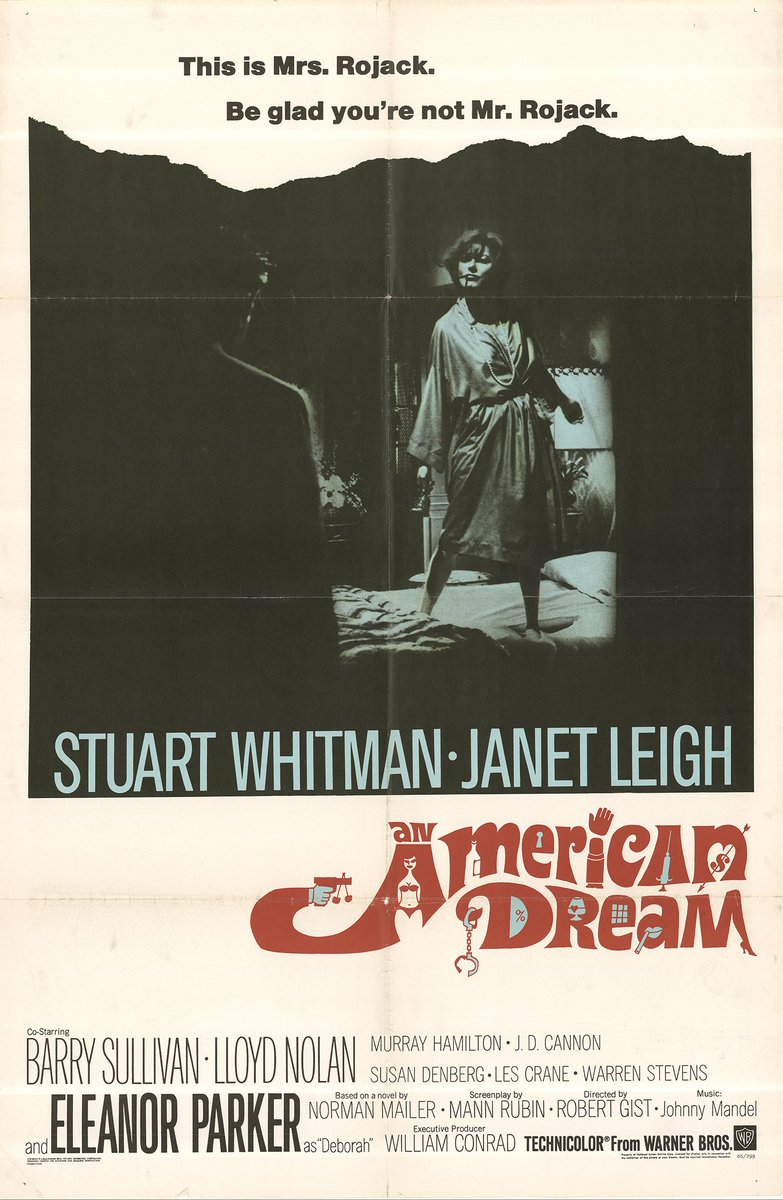 #ComingUpOnTCM

AN AMERICAN DREAM (1966) #StuartWhitman #JanetLeigh #EleanorParker
Dir.: #RobertGist 3:00 PM PT

A man suspected of murdering his wife has to elude the police and a gang of hoods.

1h 47m | Drama | TV-14

#TCM #SaveTCM #NormanMailer