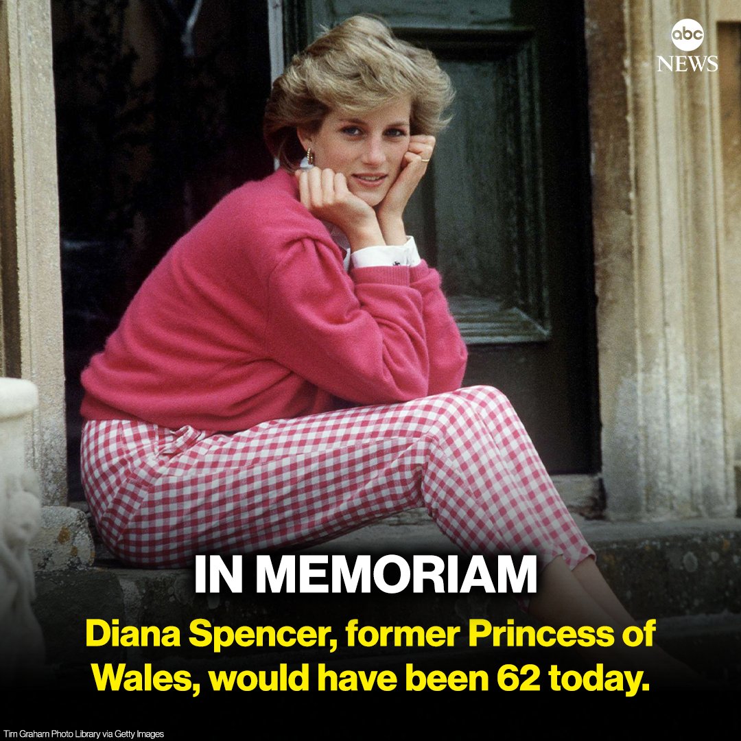 ABC's tweet photo. IN MEMORIAM: Diana Spencer, the Princess of Wales, would have been 62 today. https://t.co/rnK127ED6H https://t.co/OPICW6td2f