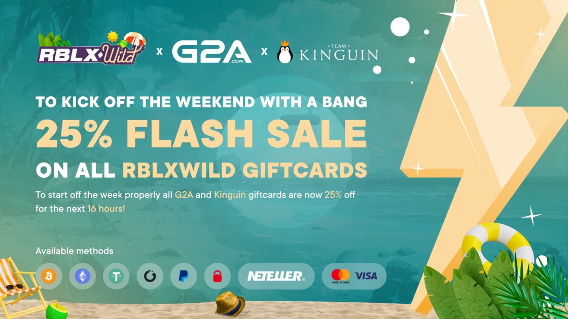 To kick off the weekend with a bang! 💥 ALL G2A and Kinguin giftcards are now 25% off 💸 This offer only counts for the next 16 hours so be quick