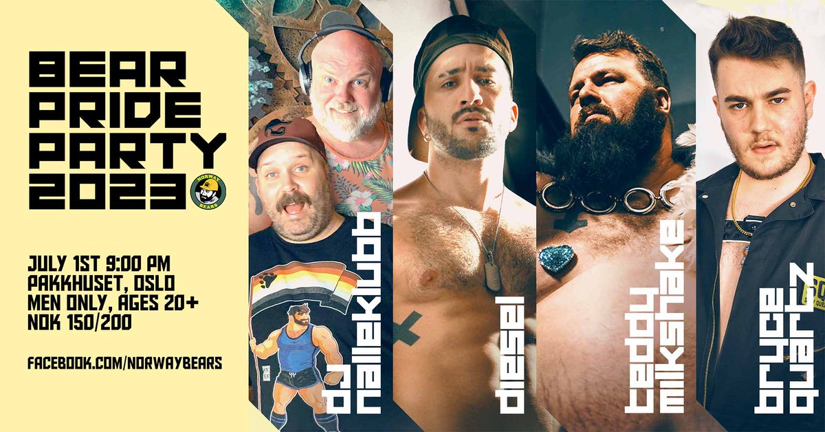 NorwayBears's tweet photo. Come meet all your new and old bear friends at the first Bear Pride Party since pre-pandemic. Time to take back the night! See you there!

When: Saturday Juli 1st, 9PM – 3AM
Where: Pakkhuset, Nedre Slottsgate 2C, https://t.co/JD80T0E6zR https://t.co/FmL7514n1U