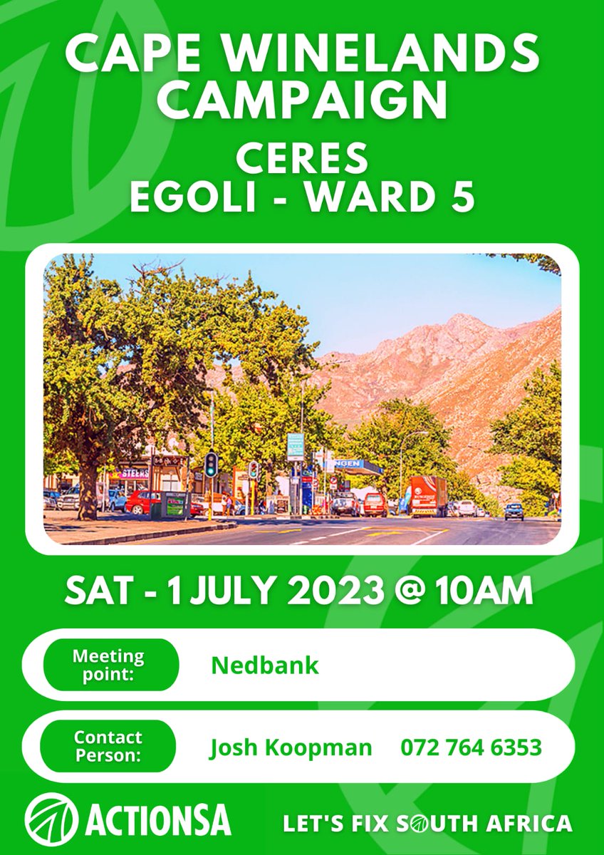 ActionSA_WC's tweet photo. WC Saturday Calender, not all campaigns have posters #Project2024 #WhereWeGoWeGrow #WeAreTheChange @HermanMashaba @go2Michelle @MmQwashu @JohnMoodeyGP @ZintleK_deLange @AntoinetteLoff1 🇿🇦💚 https://t.co/lVP4sRaFJF