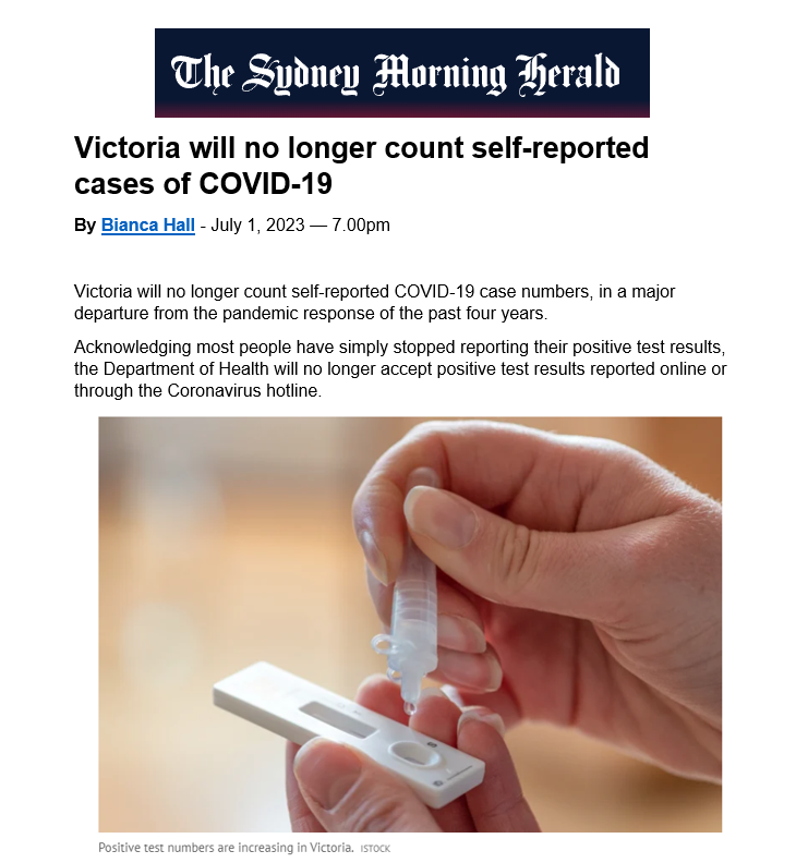 BigBadDenis's tweet photo. Victoria will no longer count self-reported cases of COVID-19.

#COVID19Vic @MaryAnneThomas @VicGovDH 

Source: https://t.co/wl3y5uVvPh https://t.co/DmKTwInNZr