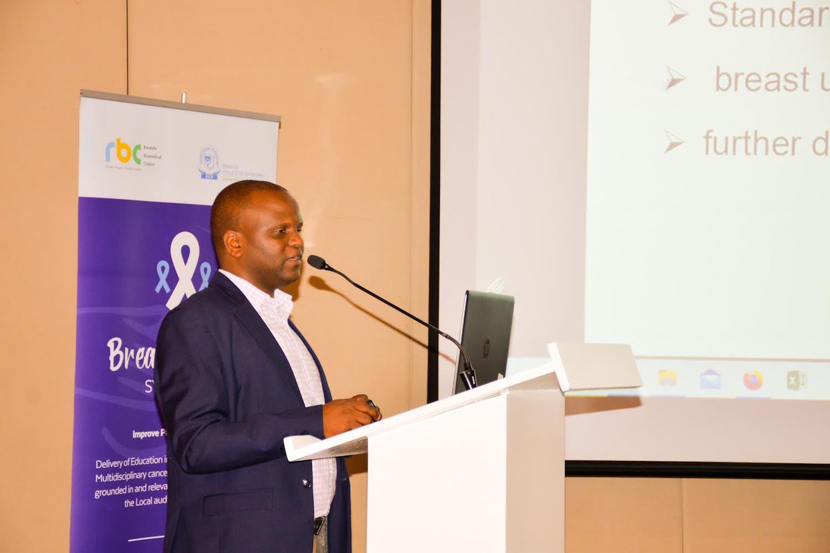 Mr. Marc Hagenimana, Acting Director of Cancer Disease Unit at the Rwanda Biomedical Centre presenting on the status of Breast Cancer Screening in Rwanda