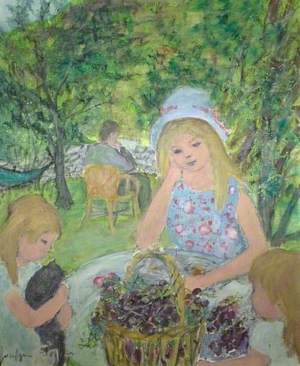 BuxtonMuseum's tweet photo. Although we are closed:

A little #BlackCat is the star of today's #Caturday 🐈

"Le Raisin" is an #OilOnCanvas piece by #artist Jocelyn Leguin (active in the mid-20th century) 🎨🖌️ Bequeathed in 1980, this light and summery #painting ☀️🍇 is part of our #FunduklianCollection 🖼️ https://t.co/W1iVVorDiK