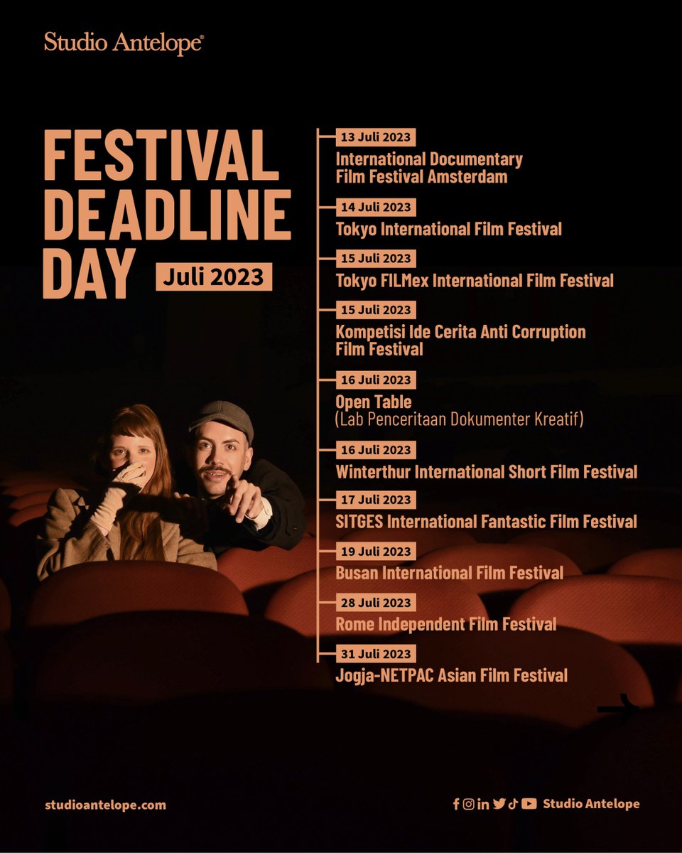 Para pengejar festival film mana suaranya???

Silakan catat baik-baik tenggatnya dan jangan lupa untuk SUBMIT! 

Semoga beruntung~

#FestivalDeadlineDay
#BikinDanBerbagi