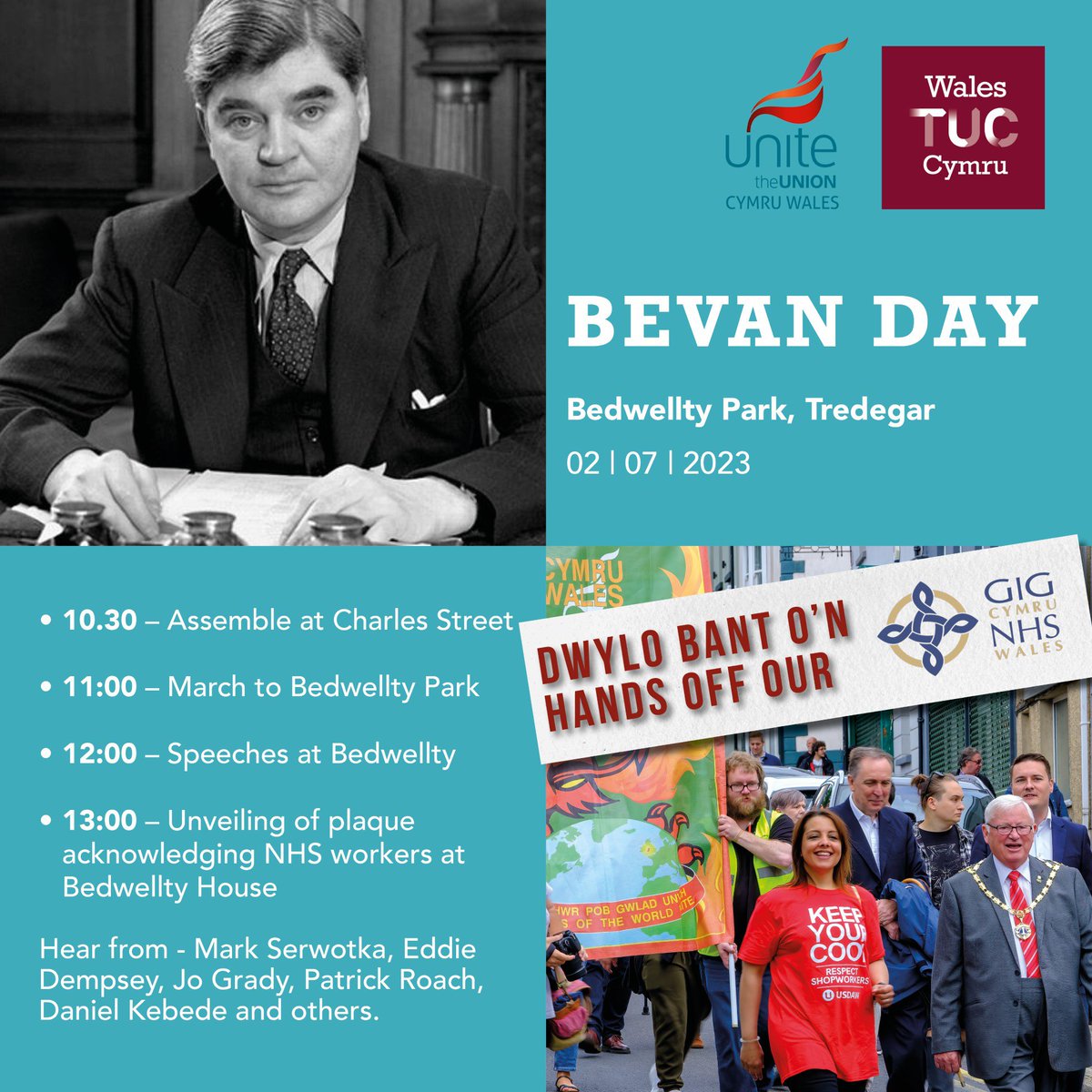 Tomorrow, we'll be in Tredegar showing our support for the Bevan Festival.

Come along on and join us to celebrate 75 years of our NHS and the life and legacy of its founder, Aneurin Bevan.  

#NHS #NHSPay #BevanFestival #NHS75