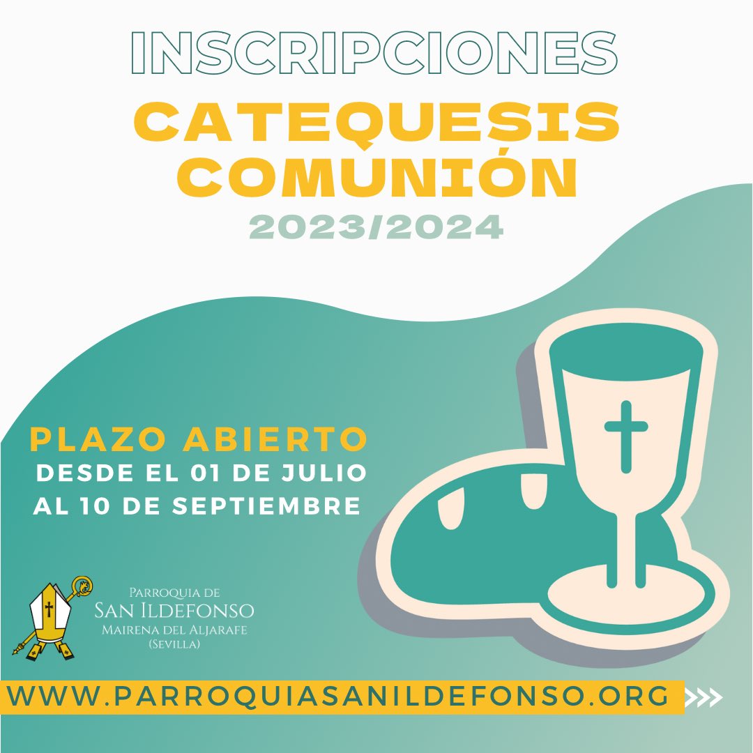 CATEQUESIS • Desde el 1 de julio hasta el 10 de septiembre estará abierto el plazo de INSCRIPCIONES para las CATEQUESIS de Comunión del curso 2023/2024

Os dejamos el enlace para la inscripción: parroquiasanildefonso.org/primera-comuni…