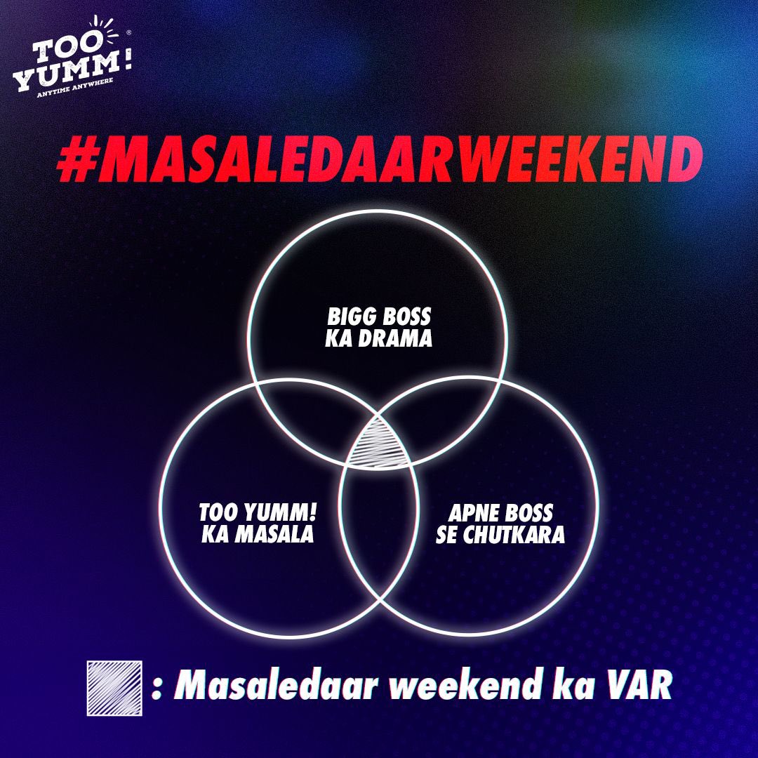 TooYumm's tweet photo. Ab weekend ko banao aur bhi Masaledaar with Bigg Boss weekend ka Var.🤩

#WeekendKaVaar #BiggBossOTT2 #BiggBoss #Masala #AnytimeAnywhere #SnackingPartner #WeekendVibes #TooYumm https://t.co/MNuO7LlI6C