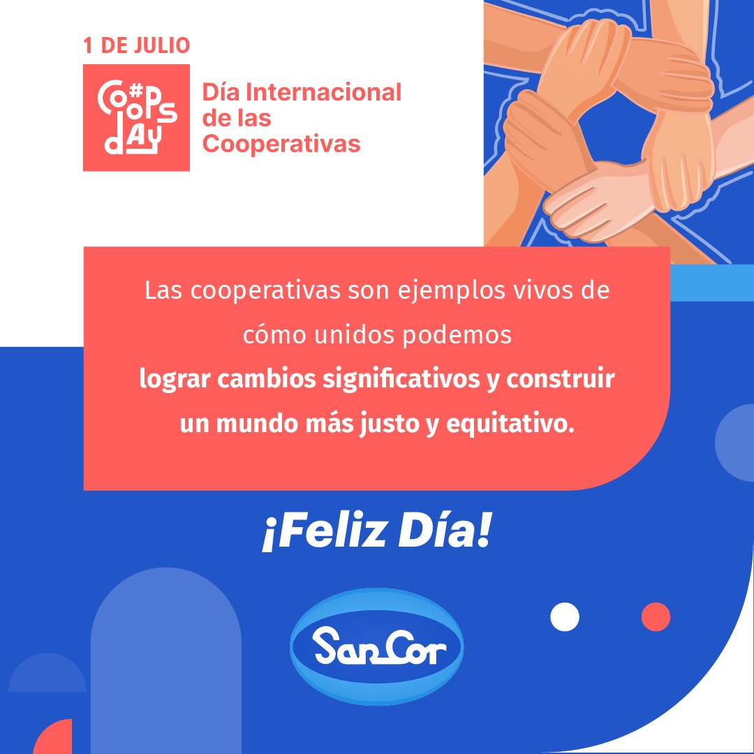 Las cooperativas son ejemplos vivos de como unidos podemos lograr cambios significativos y construir un mundo más justo y equitativo! 
¡Feliz Día Internacional de las Cooperativas!
#DiaInternacionalDeLasCooperativas #SanCor