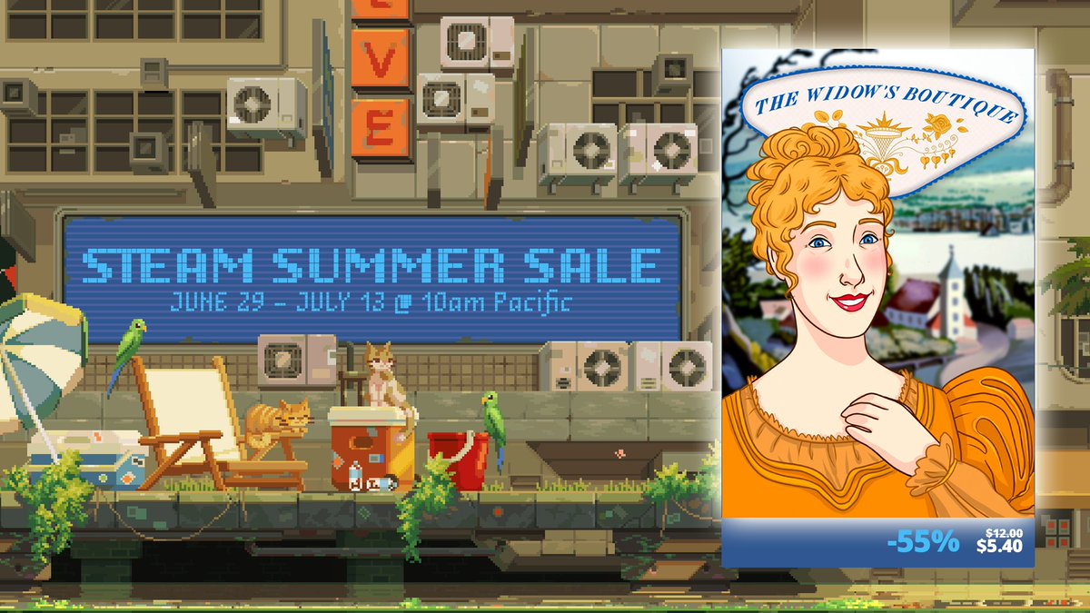 tidvis_games's tweet photo. Save 55% on The Widow's Boutique during the Steam Summer Sale! 

Grab your bonnet and put on your pretties summer dress and experience this historical Visual Novel!

#thewidowsboutique #steamsummersale #vn #regency #interactivefiction https://t.co/qmWPR5Wu2W