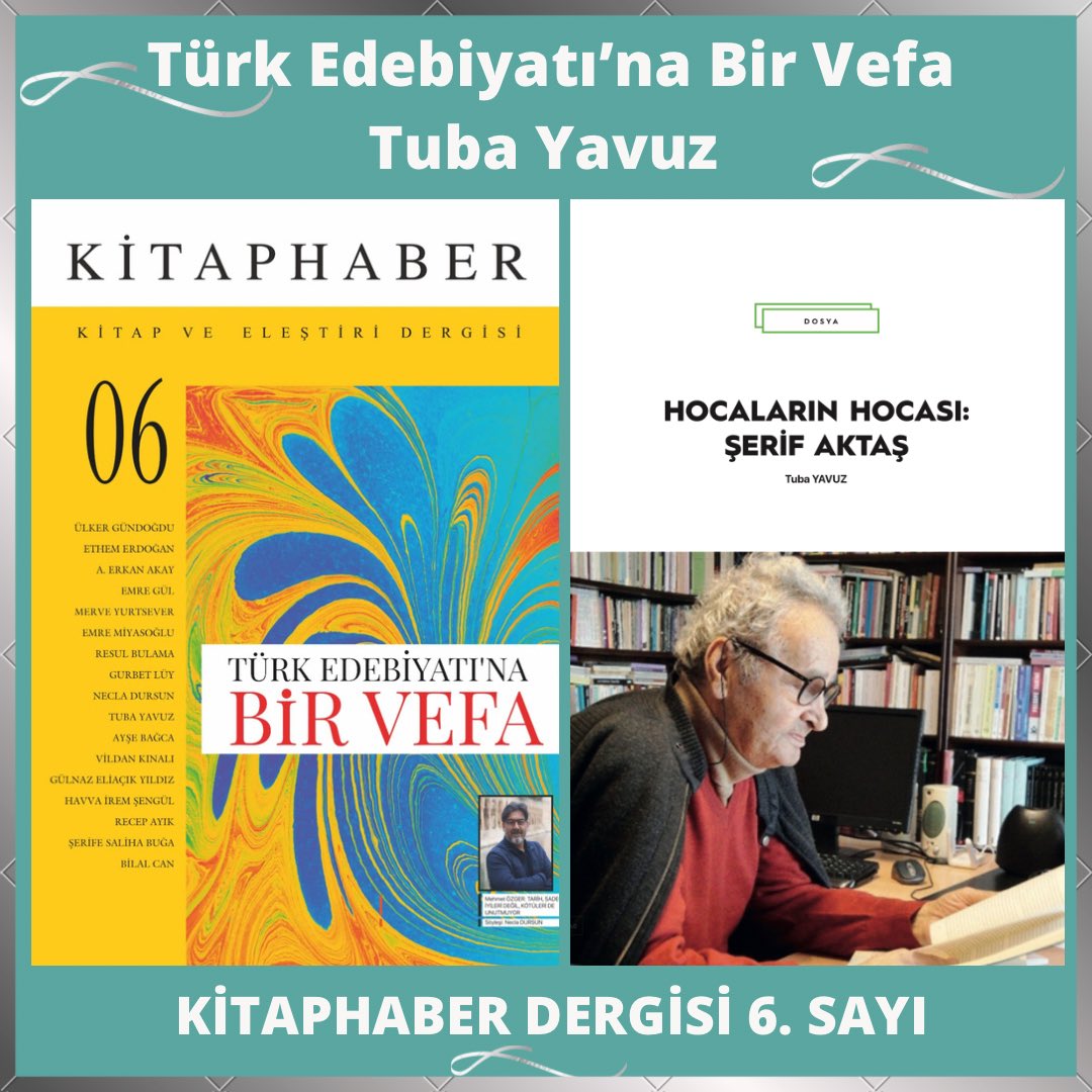 Tuba Yavuz, Kitaphaber Dergisi’nin Altıncı Sayısı “Türk Edebiyatı’na Bir Vefa” dosyasında Şerif Aktaş ile Kitaphaber Kitap ve Eleştiri Dergisi’nin altıncı sayısı yayında. Web sitemizden okuyabilirsiniz. 

Link, kitaphaber.com.tr/assets/uploads…

<a href="/Tubayk8/">Tuba Yavuz</a>