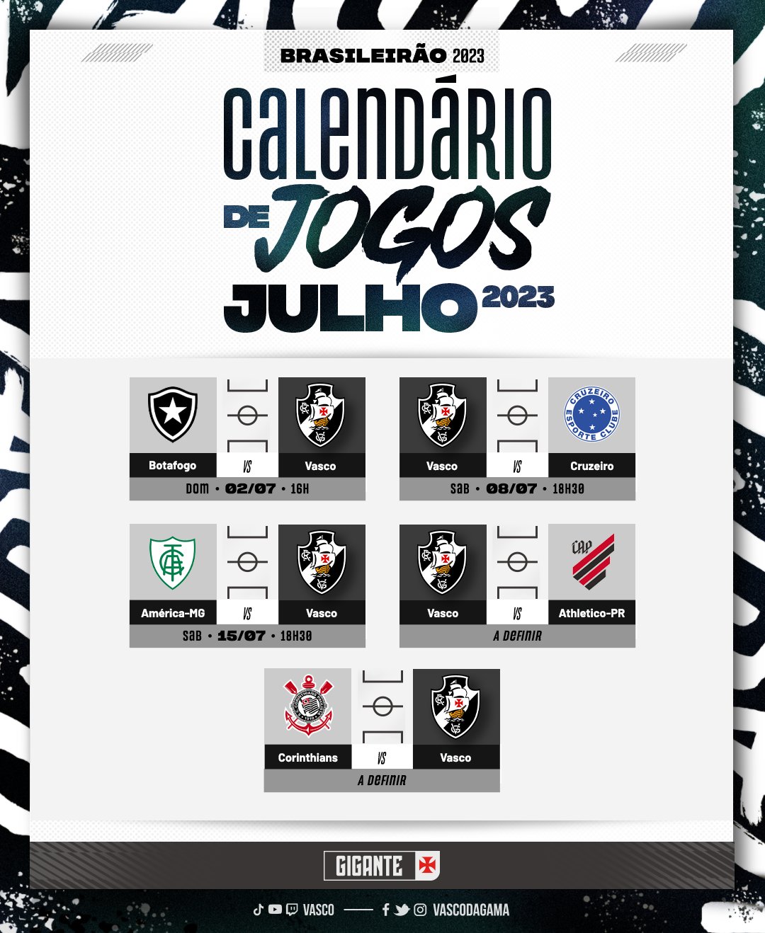 Vasco da Gama on X: 🗓 Confira o nosso calendário de jogos do mês de  julho! 💢⚽ #VascoDaGama  / X