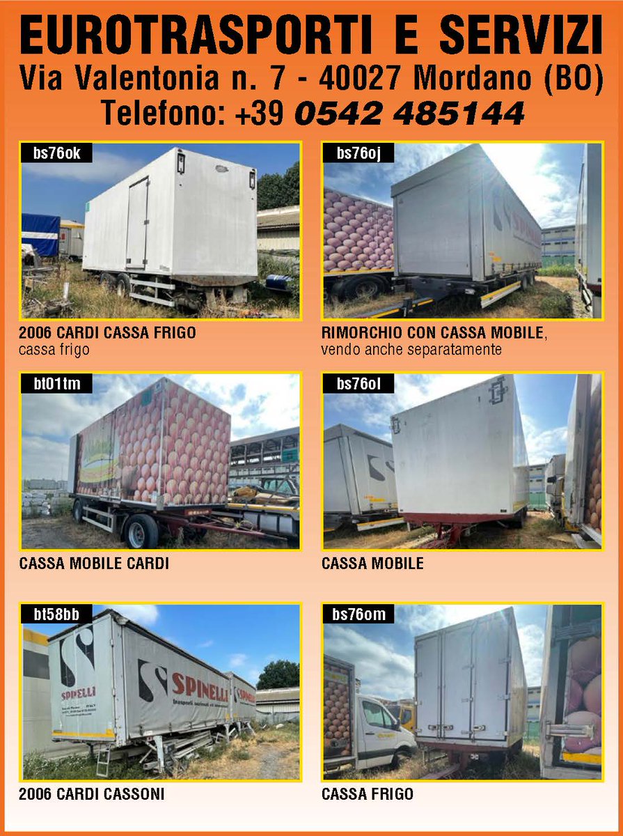 CamionSuperMKT's tweet image. 👀 Se cerchi #rimorchi, casse frigo o cassoni usati, guarda ora gli annunci di Eurotrasporti e Servizi Srl!
 👉 camionsupermarket.it/elenchi/in-ven…
Se trovi il mezzo che fa per te, chiama Eurotrasporti a questo numero: 📲 +39 0542 485144
#semirimorchi #camion #usato #VenditaUsato #Occasioni