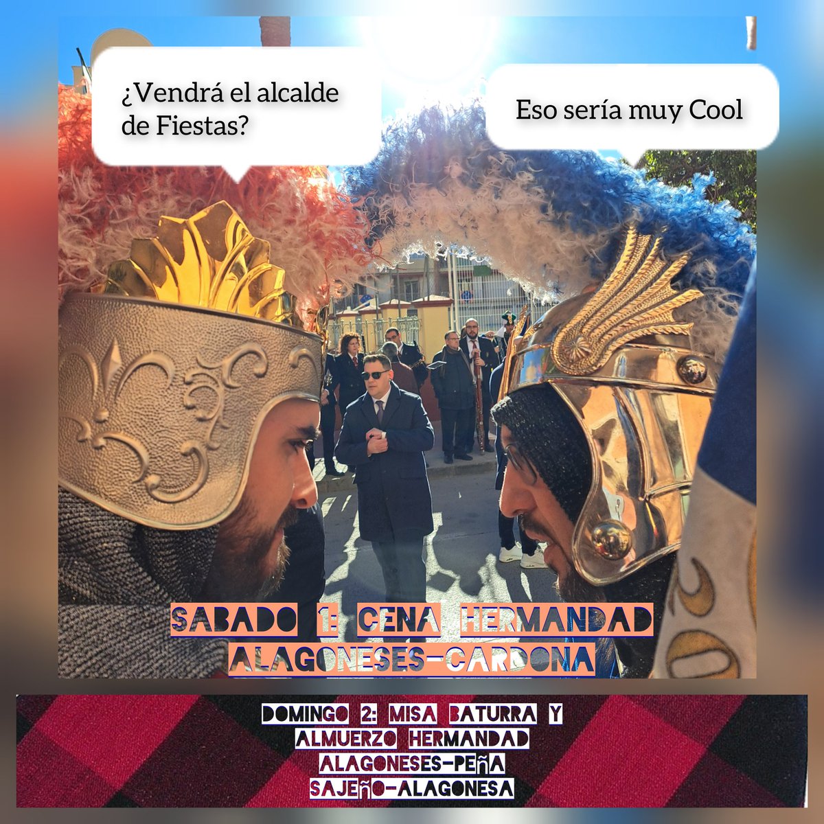 🔵🔵🟡🔴🟡🔴🟡🔴🟡🔴🟡
Empezamos julio con un fin de semana intenso 🥳

Sábado 1: convivencia de hermandad <a href="/Alagoneses/">Alagoneses</a> y Comparsa Caballeros de Cardona

Domingo 2: misa baturra en San Blas ⛪️ y almuerzo de hermandad 🍳 con Peña <a href="/sajenoalagonesa/">Peña Sajeño</a>  de Sax y Alagon  👏🏻👏🏻)

¡Vamoooos!