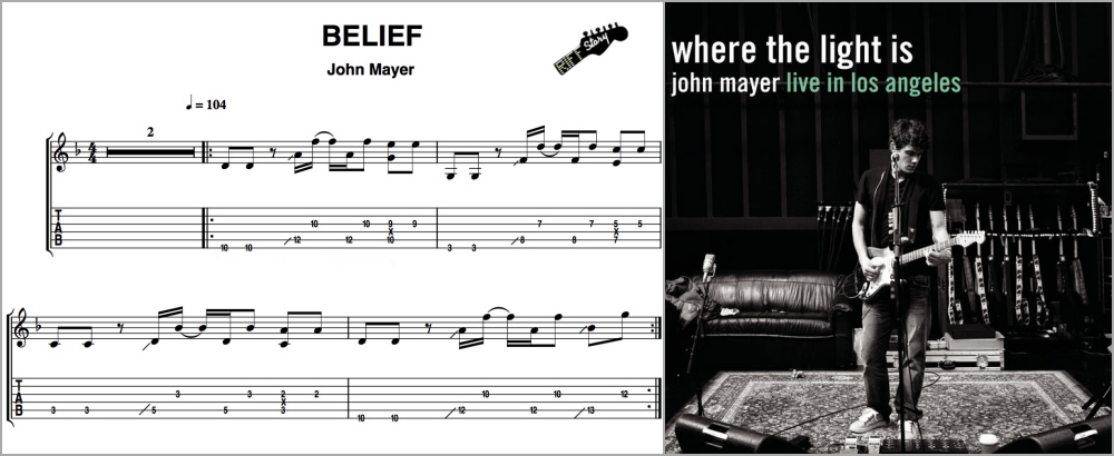 Riff de #JohnMayer en “Belief”. Tema incluido en el directo “Where The Light Is” publicado el 1 de Julio de 2008: riffstory.com/tag/belief/