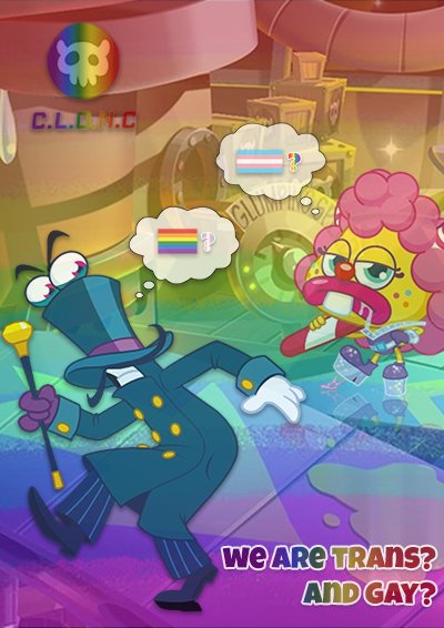 "We're Both Trans AND Gay?" C.L.O.N.C. Pride Poster is now available for YOUR room for a limited amount via the giveaway channel in the discord!

#drstrangeglove #sweettooth #moshimonsters #moshionline
Join today > discord.gg/moshimonsters