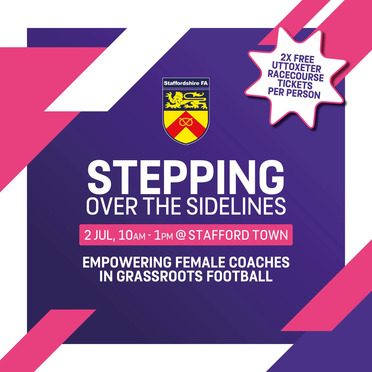Our Stepping over the Sidelines workshop is taking place tomorrow!Come along and find out how you can get involved in grassroots football 👇

buff.ly/3WZY3Wy 

🗓️ Sunday 2 July 2023, 10am - 1pm
🏟️ Stafford Town FC
🎟️ Receive 2x FREE tickets to Uttoxeter Racecourse