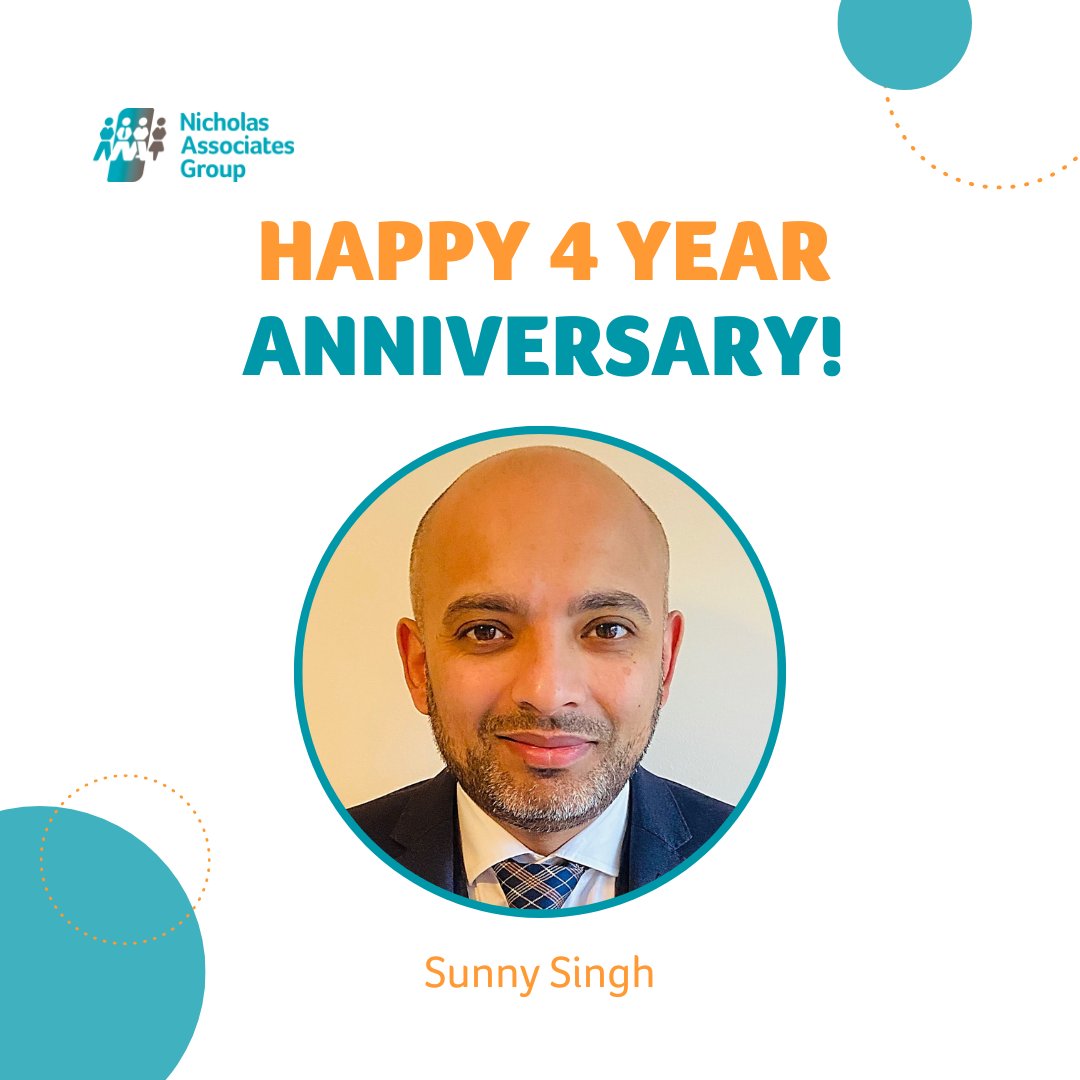 Today Sunny Singh celebrates 4 years with us 🏆⠀
⠀
Thank you for your continued service and dedication to Nicholas Associates Group! 🎉⠀
⠀
#workanniversary #employeeappreciation #celebrate