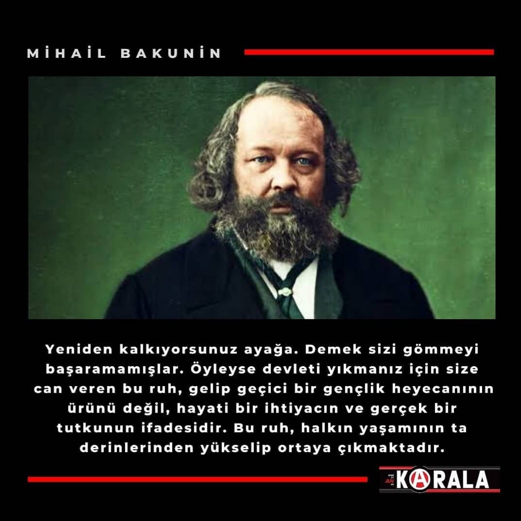 Hayatını, bütün iktidarlara karşı mücadeleyle geçiren anarşist Mihail Bakunin 147 yıl önce bugün yaşamını yitirdi. Mücadelesini saygıyla anıyor, yaşatıyoruz. #Bakunin