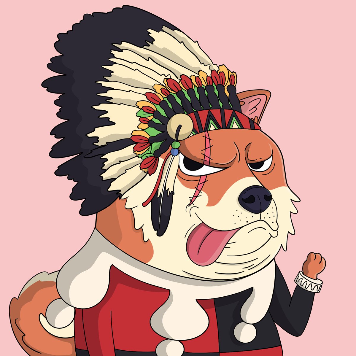 x_doges's tweet photo. Scarface Doge, the ultimate fashion icon with a scarred past and a colorful sense of style!🐶
Who knew that a warrior could pull off such a vibrant headdress and a 'clowning around' costume? But don't let the fashion fool you, this pup's got a serious side too! #xDoges #muchwow https://t.co/lo9wgbFIxD