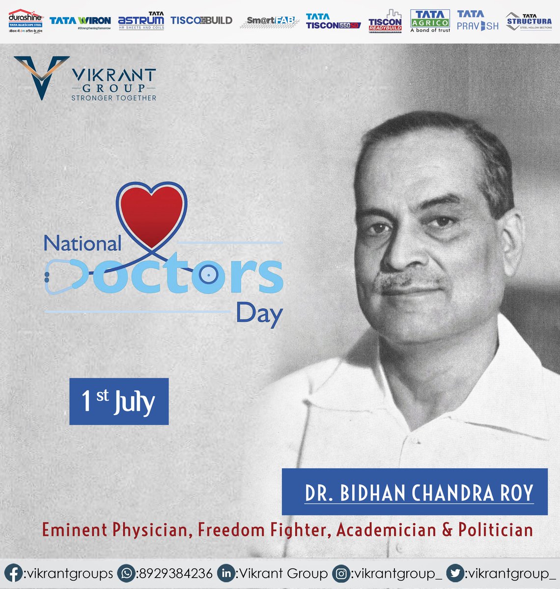 vikrantgroup_'s tweet photo. On National Doctor’s Day 2023, Vikrant Group honor our Doctors for their significant contribution to the well-being of society and their irreplaceable services.
#vikrantgroup #tata #tatasteel #steel #national #doctor #day #society #services https://t.co/rp0XfvmOqv