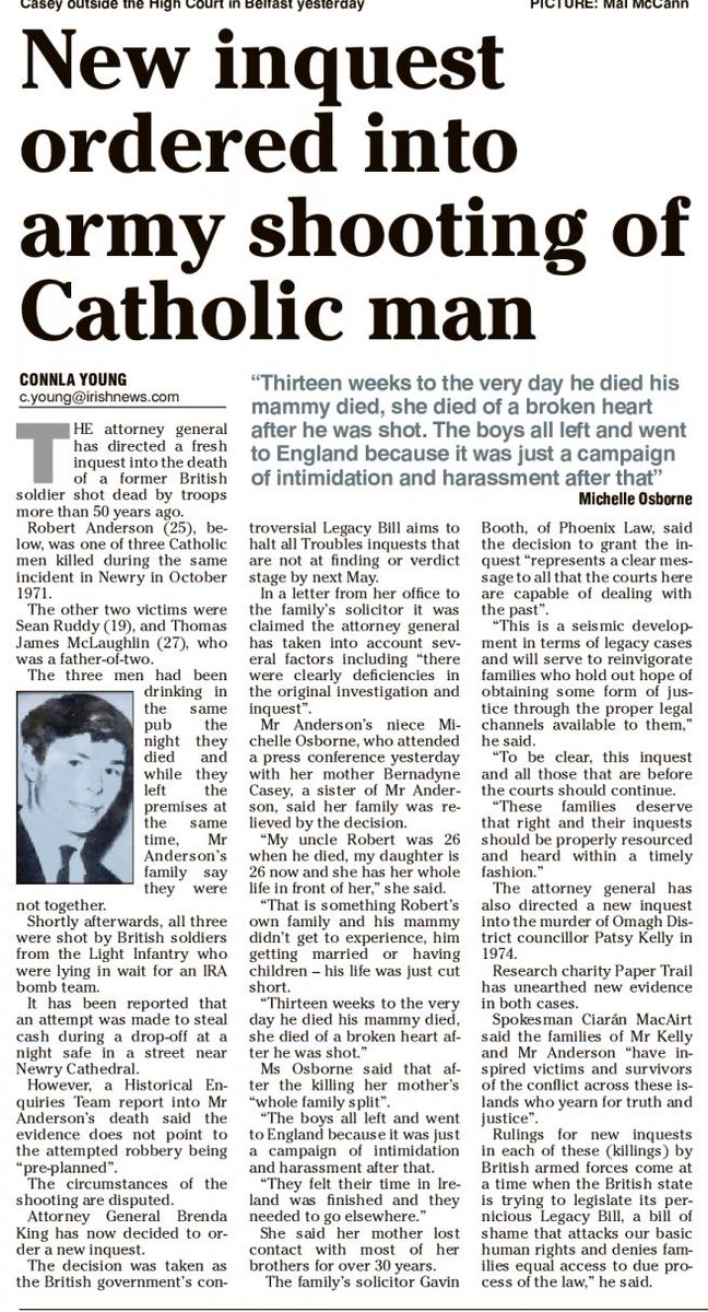 papertrailpro's tweet image. Families campaigning for truth and justice in the face of British state intransigence and lies will be inspired by the families of Patsy Kelly, Robert Anderson and Leo Norney #TimeForTruth