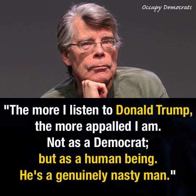 So, another disgusting #TrumpRally is coming up... When will this criminal finally be forbidden from continuing to spread his hate and his lies publicly ? @StephenKing has his opinion on Donald Trump, even if he expresses it in a very friendly way. I'm with Stephen ! 🧐