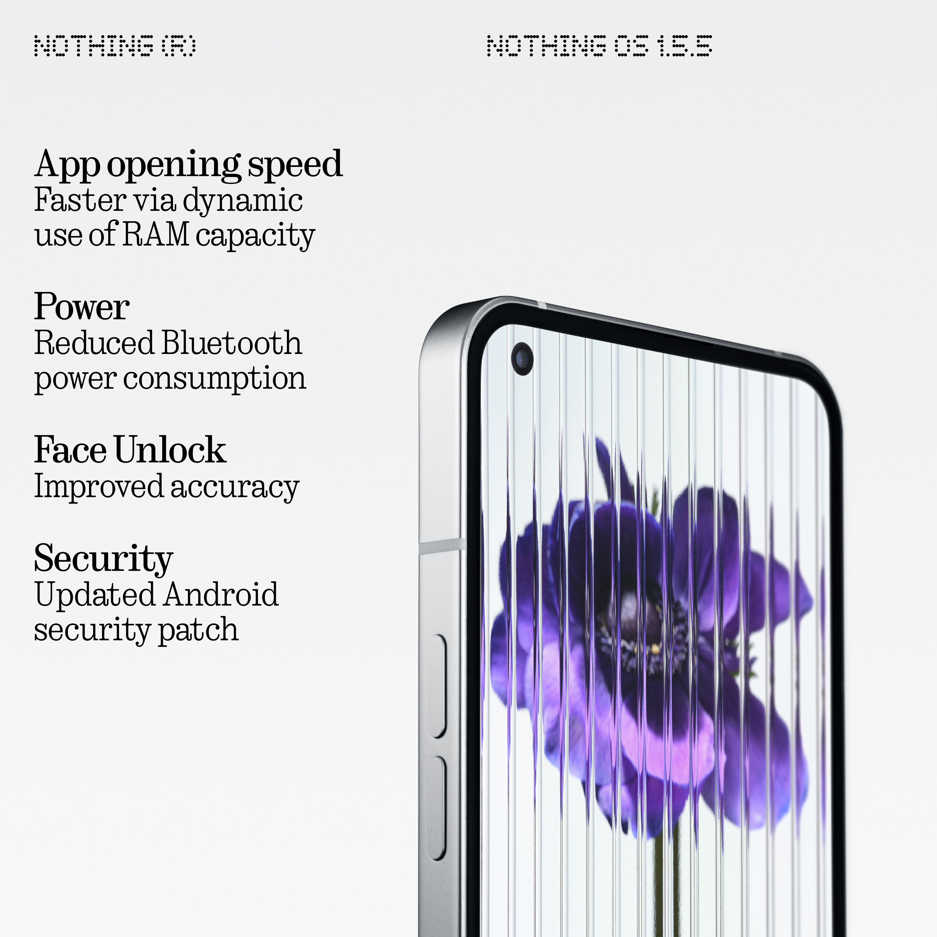 Nothing on X: "Software update incoming! Nothing OS 1.5.5 is ready, with  more accurate Face Unlock, even faster app loading speeds, optimised power  consumption and more. https://t.co/4kMBTlwBvB" / X